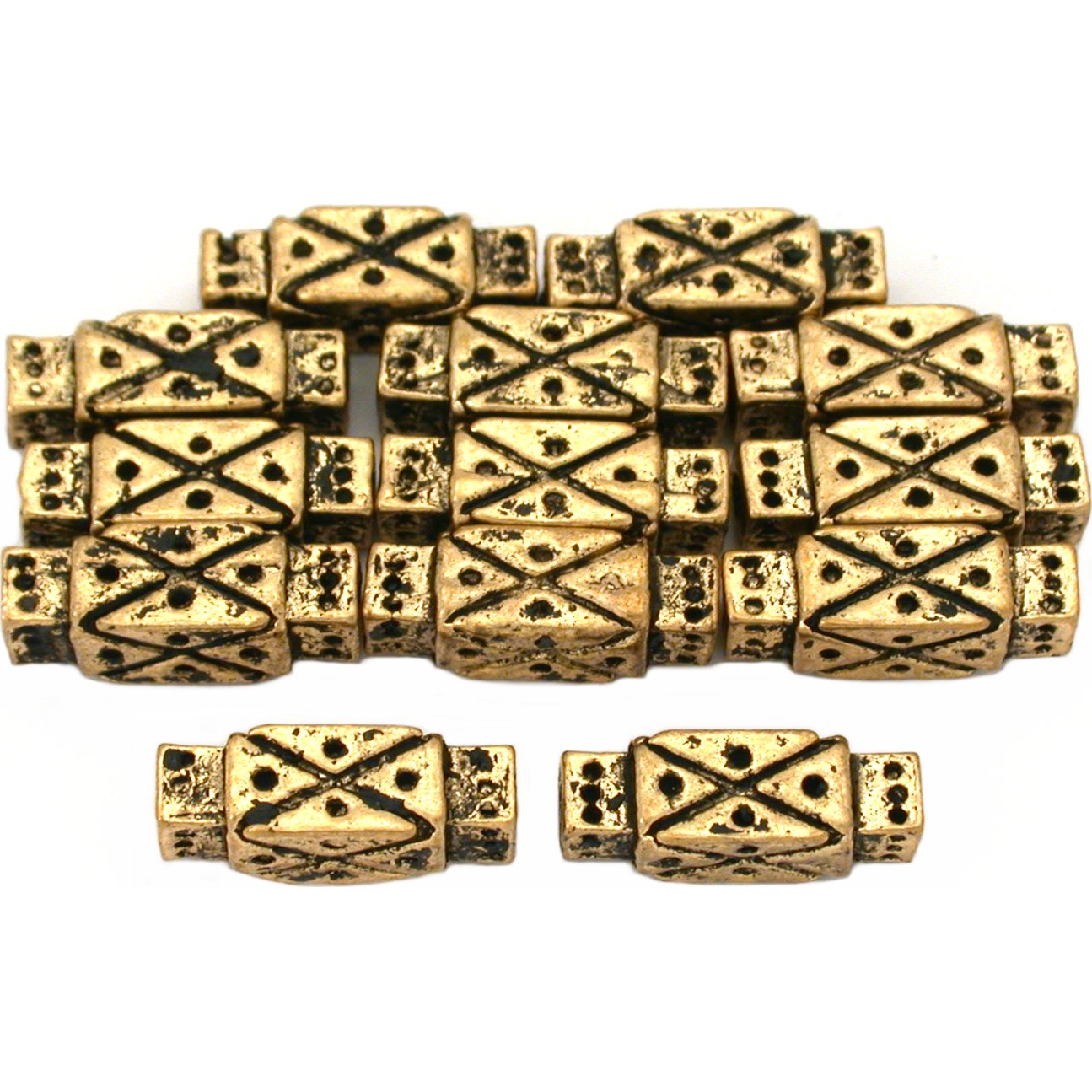 Rectangle Tube Antique Gold Plated Beads 13mm 15 Grams 16Pcs Approx.