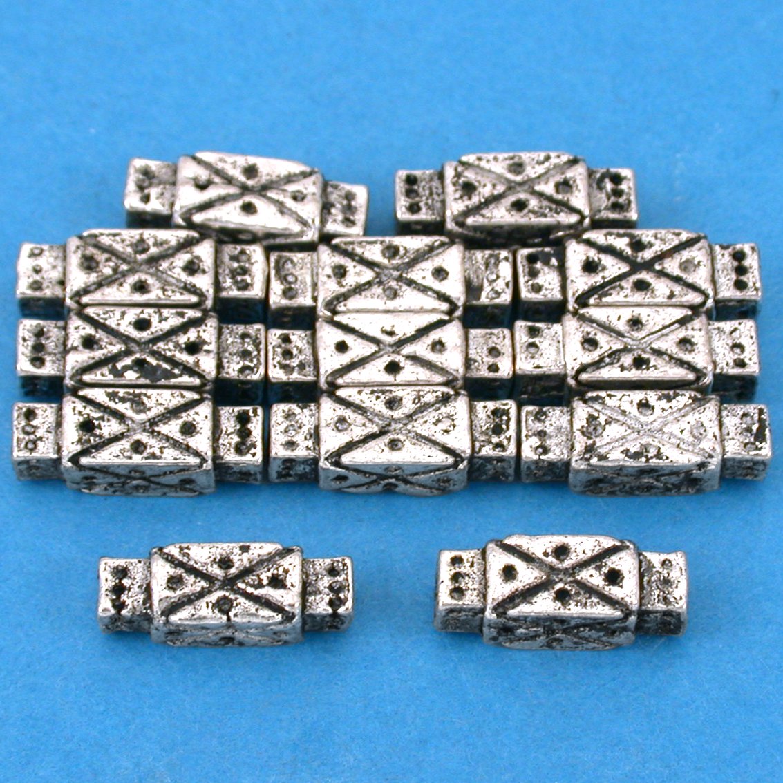 Rectangle Tube Antique Silver Plated Beads 13mm 15 Grams 12Pcs Approx.