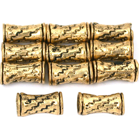 Tube Antique Gold Plated Beads 11.5mm 15 Grams 10Pcs Approx.