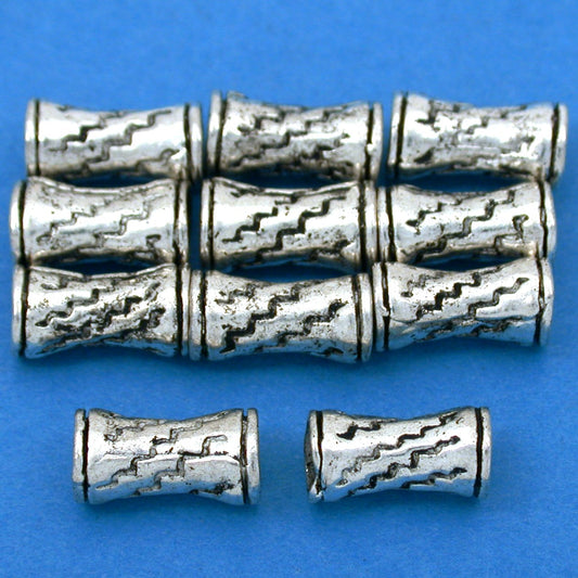 Tube Antique Silver Plated Beads 11.5mm 15 Grams 10Pcs Approx.