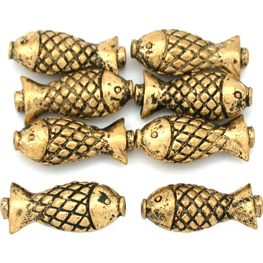 Fish Antique Gold Plated Beads 18mm 15 Grams 8Pcs Approx.