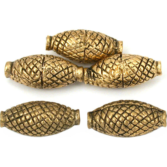 Oval Tube Antique Gold Plated Beads 18.5mm 16 Grams 5Pcs Approx.