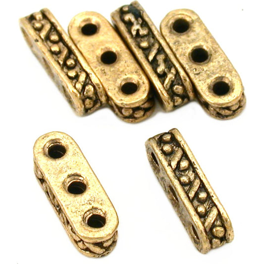Bali Spacer Bar Beads Three Strand Antique Gold Plated Beads 5mm 6Pcs