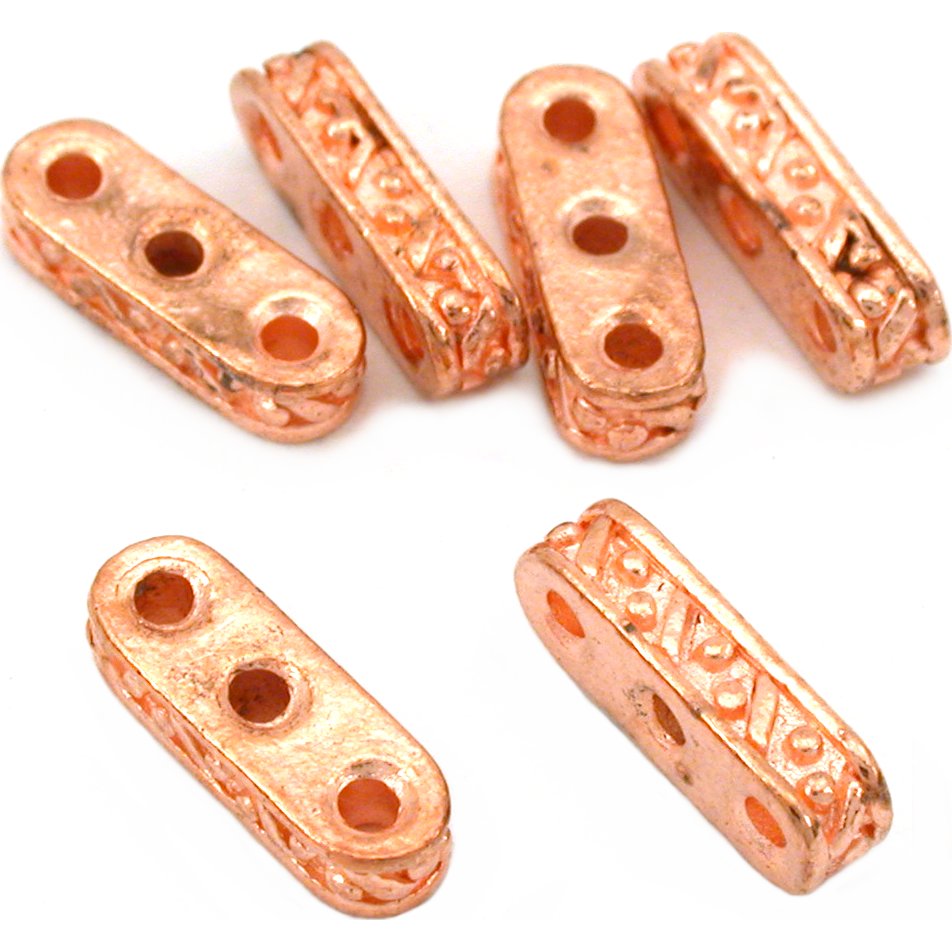 Bali Spacer Bar Beads Three Strand Copper Plated Beads 5mm 6Pcs