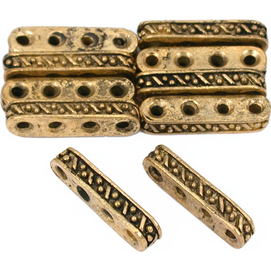 Bali Spacer Four Hole Antique Gold Plated Beads 19mm 16 Grams 10Pcs Approx.