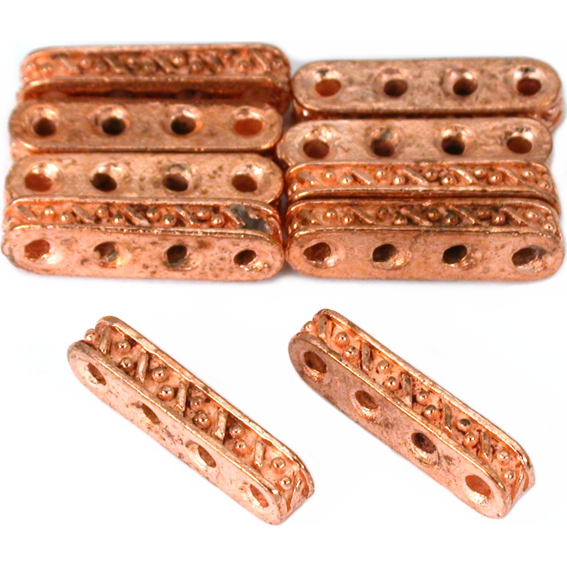 Bali Spacer Four Hole Copper Plated Beads 19mm 16 Grams 10Pcs Approx.
