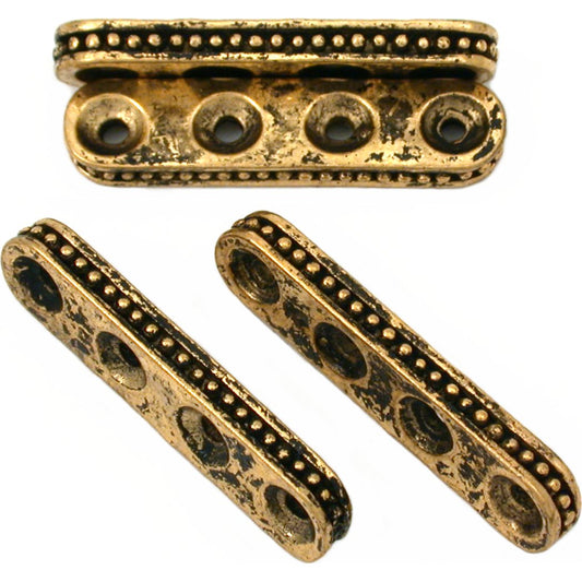 Bali Spacer Four Hole Antique Gold Plated Beads 31mm 16 Grams 4Pcs Approx.