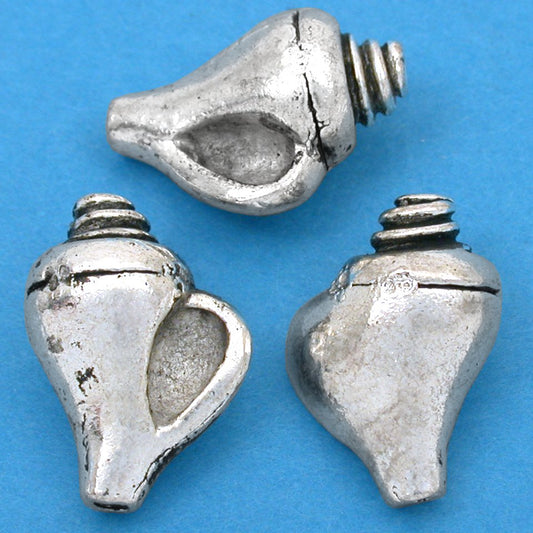 Conch Sea Shell Antique Silver Plated Beads 21mm 16 Grams 3Pcs Approx.