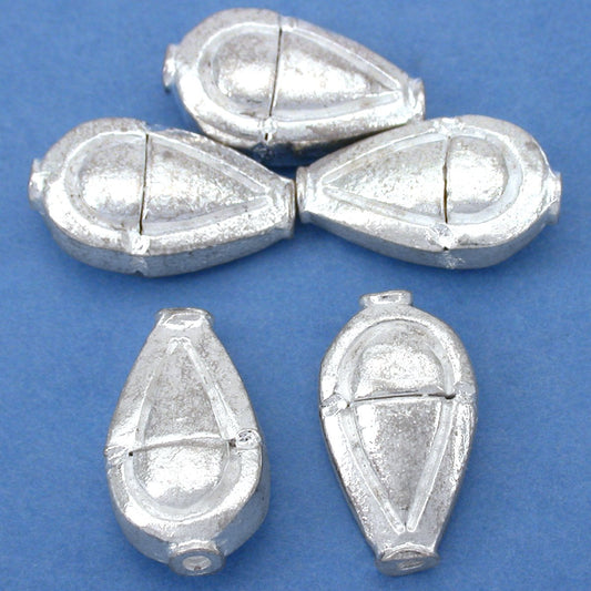 Teardrop Silver Plated Beads 18.5mm 16 Grams 5Pcs Approx.