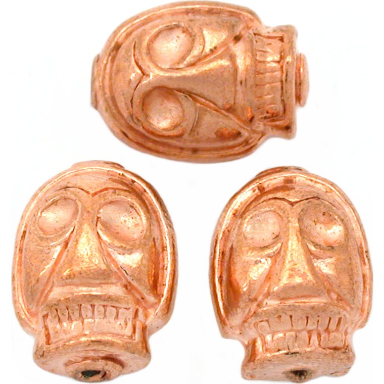 Skull Copper Plated Beads 15mm 18 Grams 3Pcs Approx.
