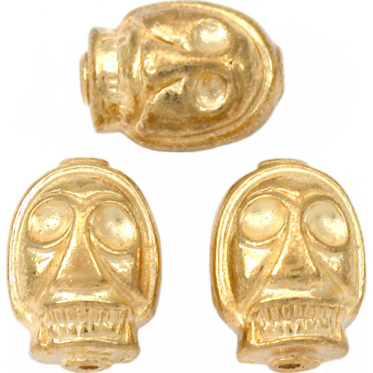 Skull Gold Plated Beads 15mm 18 Grams 3Pcs Approx.