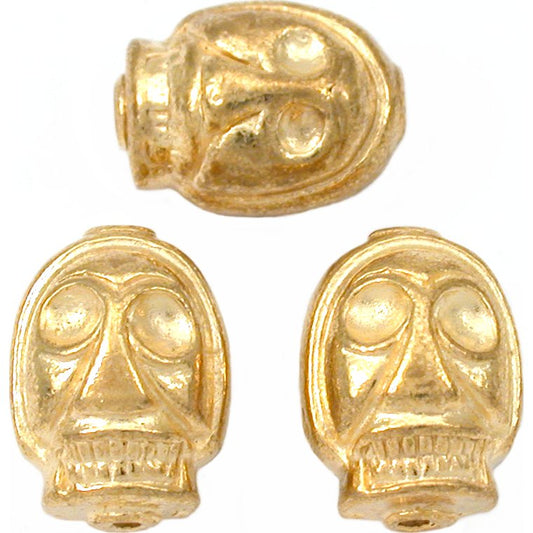 Skull Gold Plated Beads 15mm 18 Grams 3Pcs Approx.