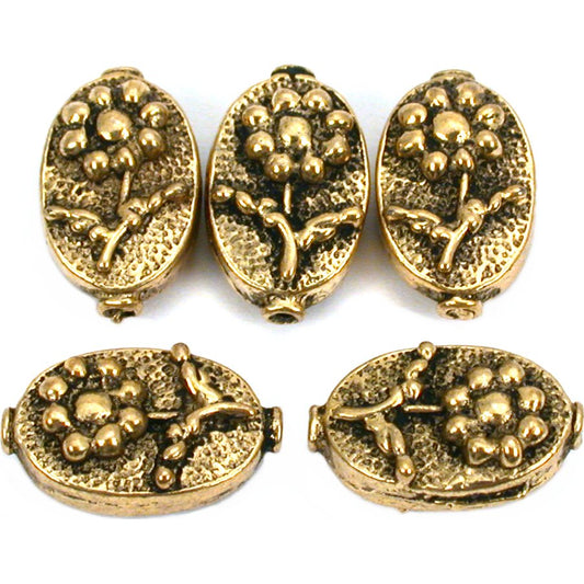 Oval Flower Antique Gold Plated Beads 16mm 18 Grams 5Pcs Approx.