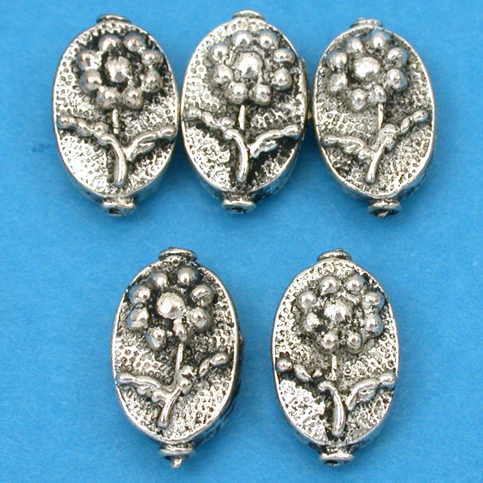 Oval Flower Antique Silver Plated Beads 16mm 18 Grams 5Pcs Approx.
