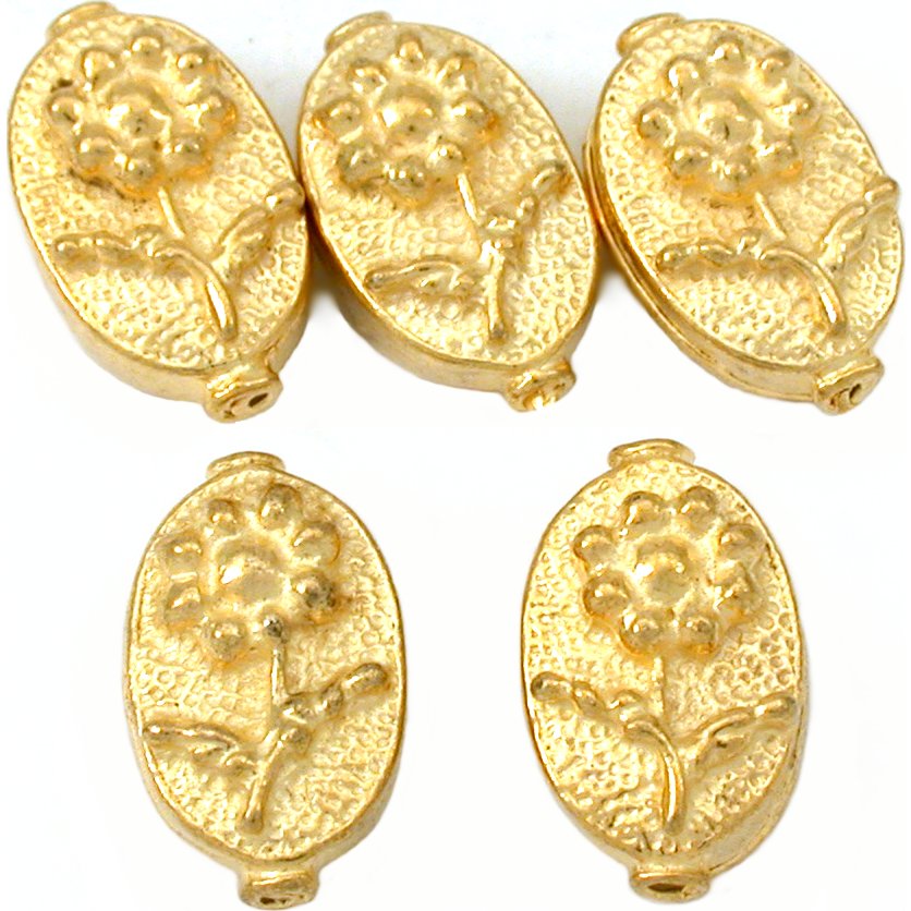 Oval Flower Gold Plated Beads 16mm 18 Grams 5Pcs Approx.