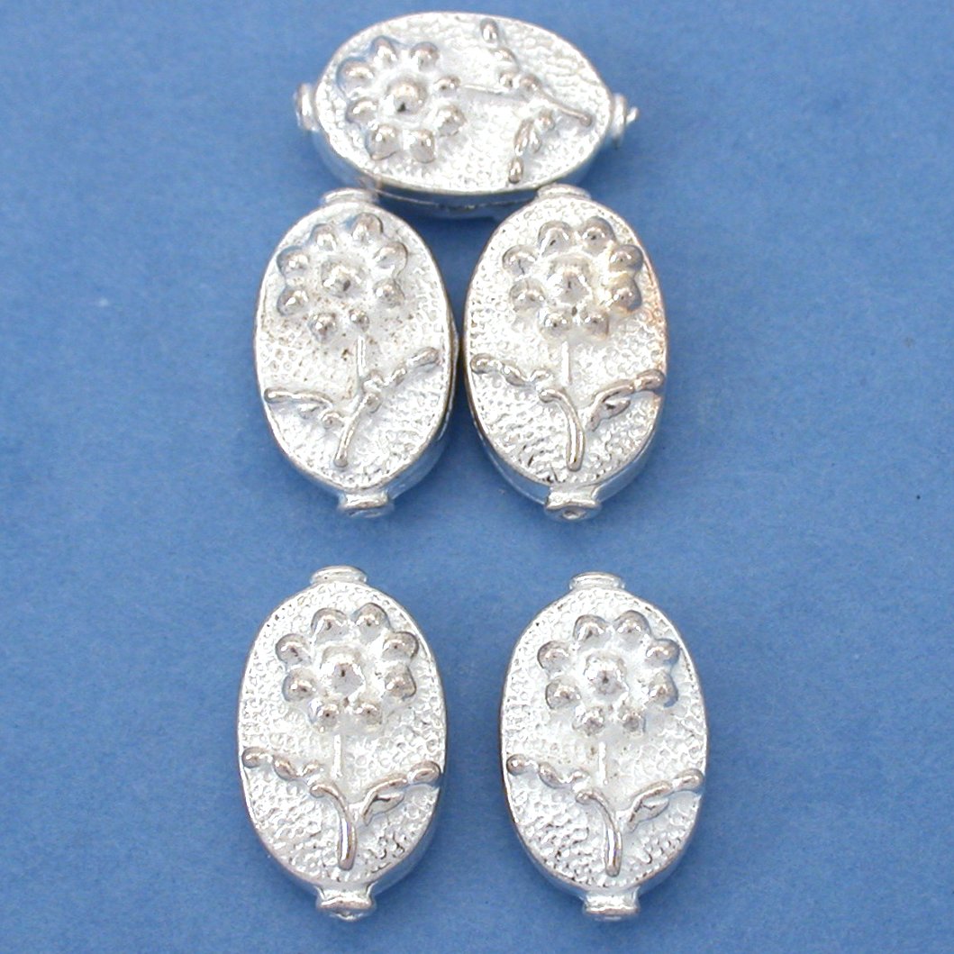 Oval Flower Silver Plated Beads 16mm 18 Grams 5Pcs Approx.