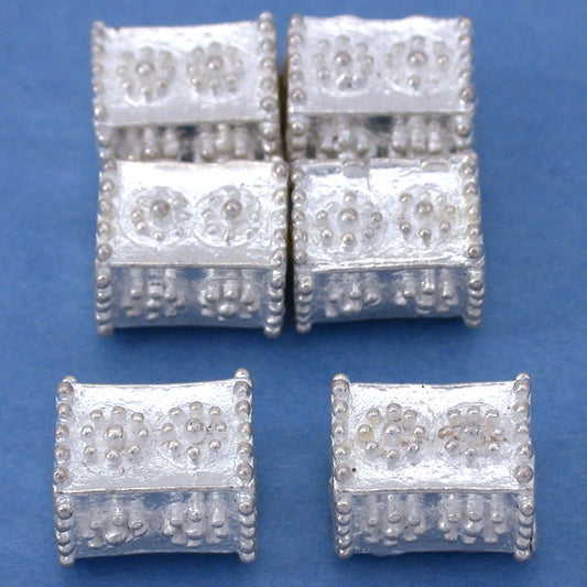 Bali Cube Daisy Silver Plated Beads 10mm 17 Grams 5Pcs Approx.