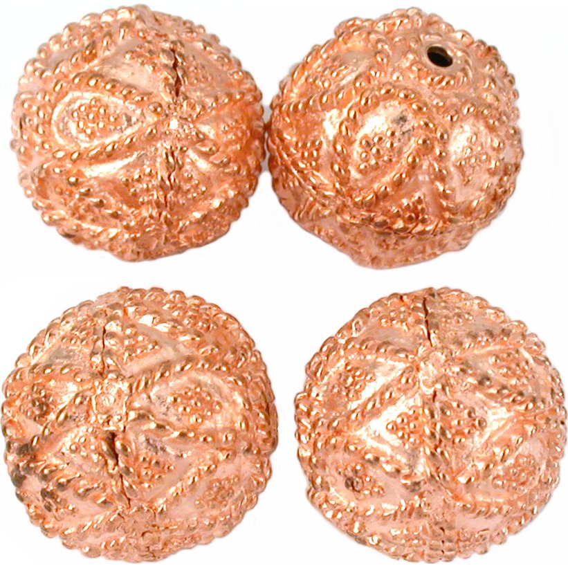 Bali Round Rope Copper Plated Beads 15mm 19 Grams 4Pcs Approx.