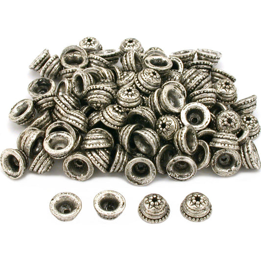 Bali End Bead Caps Antique Silver Plated Approx 100
