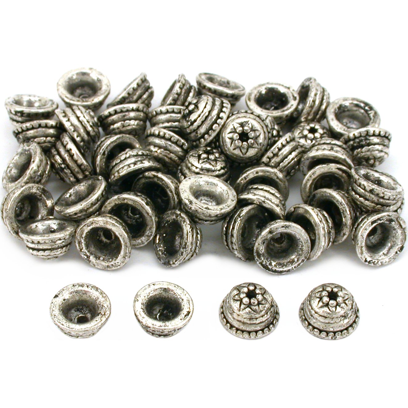 Bali Bead Caps Antique Silver Plated 9.5mm 50Pcs Approx.