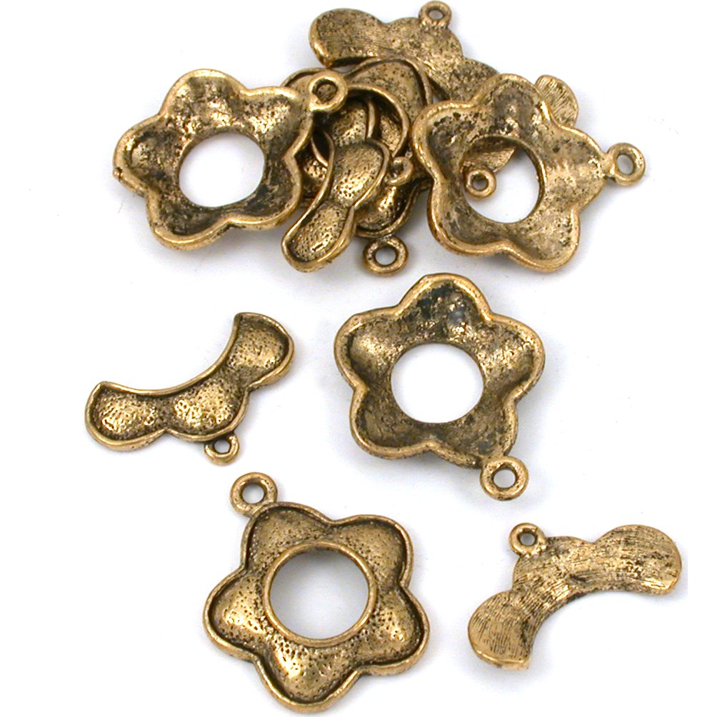 Flower Toggle Clasp Antique Gold Plated 23.5mm 4Pcs Approx.