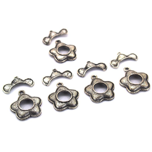 Flower Toggle Clasp Antique Silver Plated 23.5mm 4Pcs Approx.