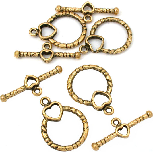 Heart Bali Toggle Clasp Antique Gold Plated 28mm 4Pcs Approx.