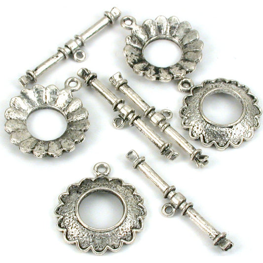 Flower Toggle Clasp Antique Silver Plated 24.5mm 4Pcs Approx.