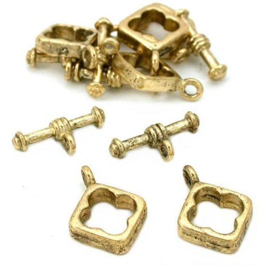 Square Toggle Clasps Antique Gold Plated 17.5mm 6Pcs Approx.