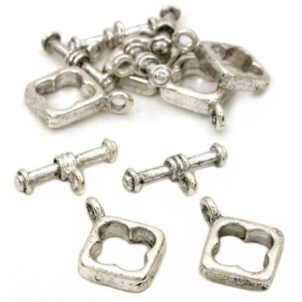 Square Toggle Clasp Antique Silver Plated 17.5mm 6Pcs Approx.
