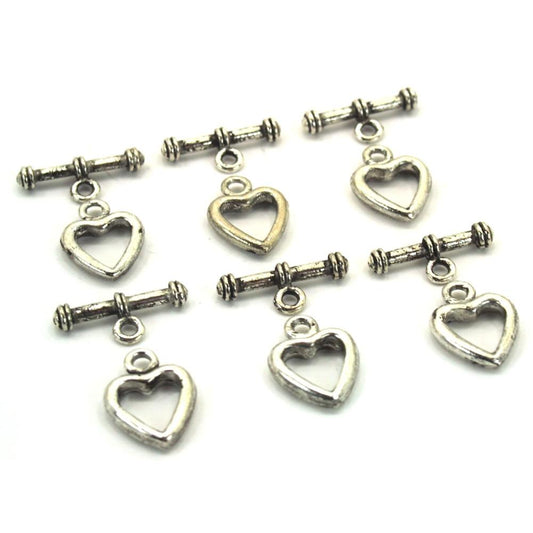 Heart Toggle Clasp Antique Silver Plated 19mm 5Pcs Approx.
