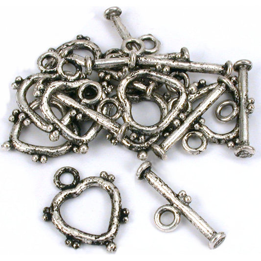 Heart Toggle Clasp Antique Silver Plated 21mm 8Pcs Approx.