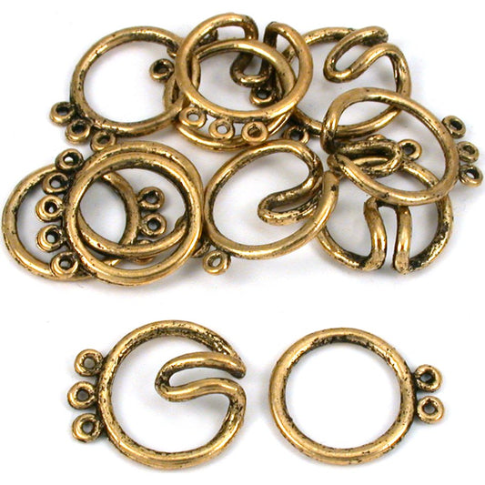 Round Hook & Eye Thriple Strand Clasp Antique Gold Plated 21mm 6Pcs Approx.