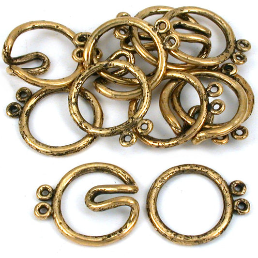 Round Hook & Eye Double Strand Clasp Antique Gold Plated 21mm 6Pcs Approx.