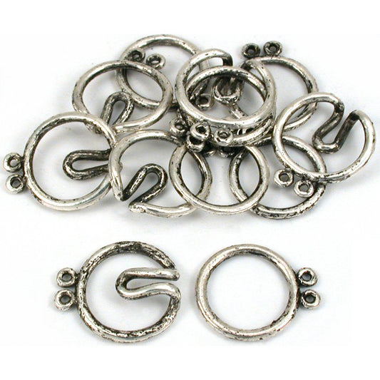 Round Hook & Eye Double Strand Clasp Antique Silver Plated 21mm 6Pcs Approx.
