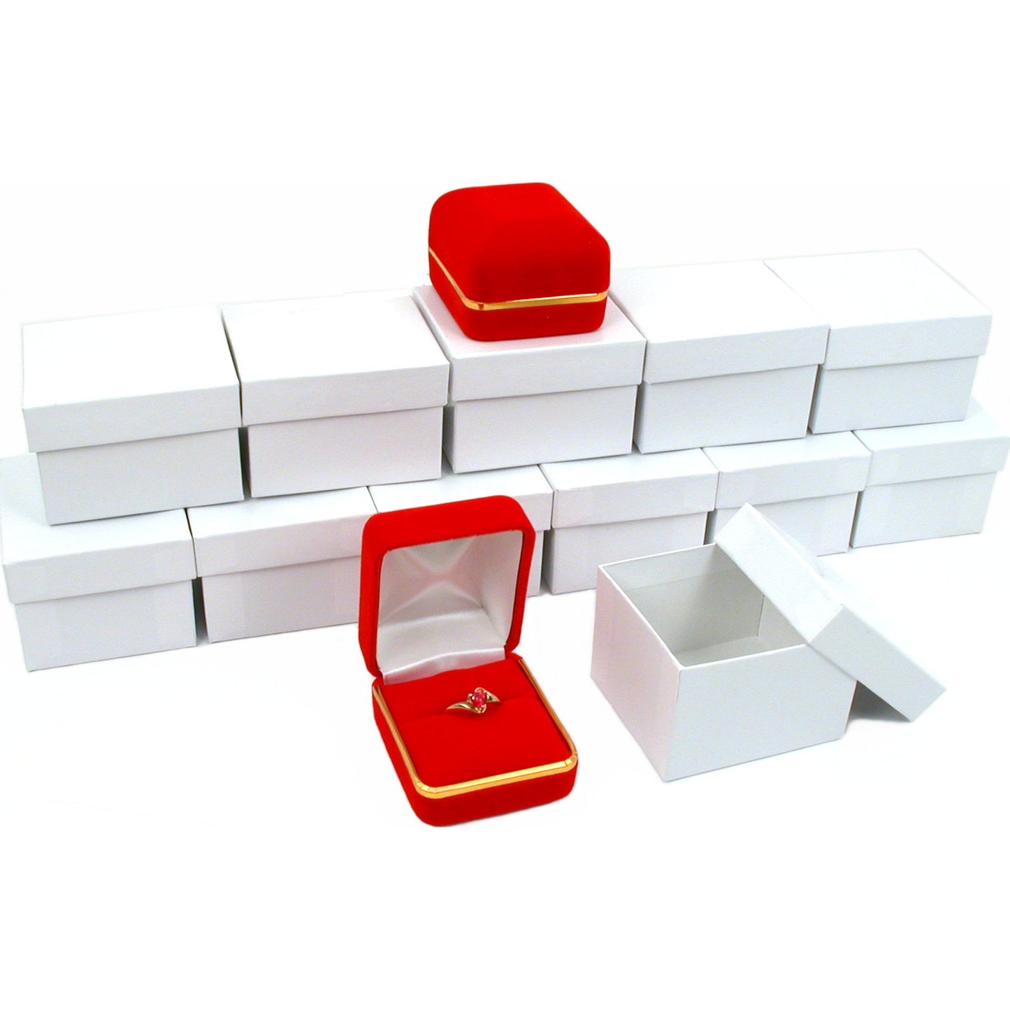 12 Red Velvet Ring Gift Boxes Jewelry Showcase Display