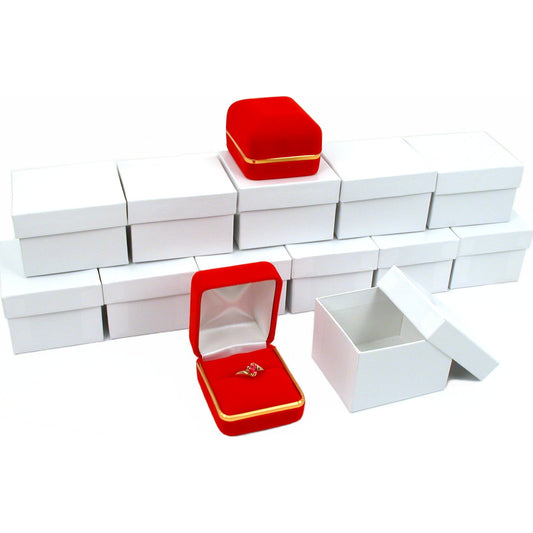 12 Red Velvet Ring Gift Boxes Jewelry Showcase Display