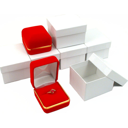 6 Red Velvet Ring Gift Boxes Jewelry Showcase Display