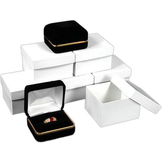 Black Velvet Double Ring Jewelry Gift Box with Brass Rim  Kit 144 Pcs