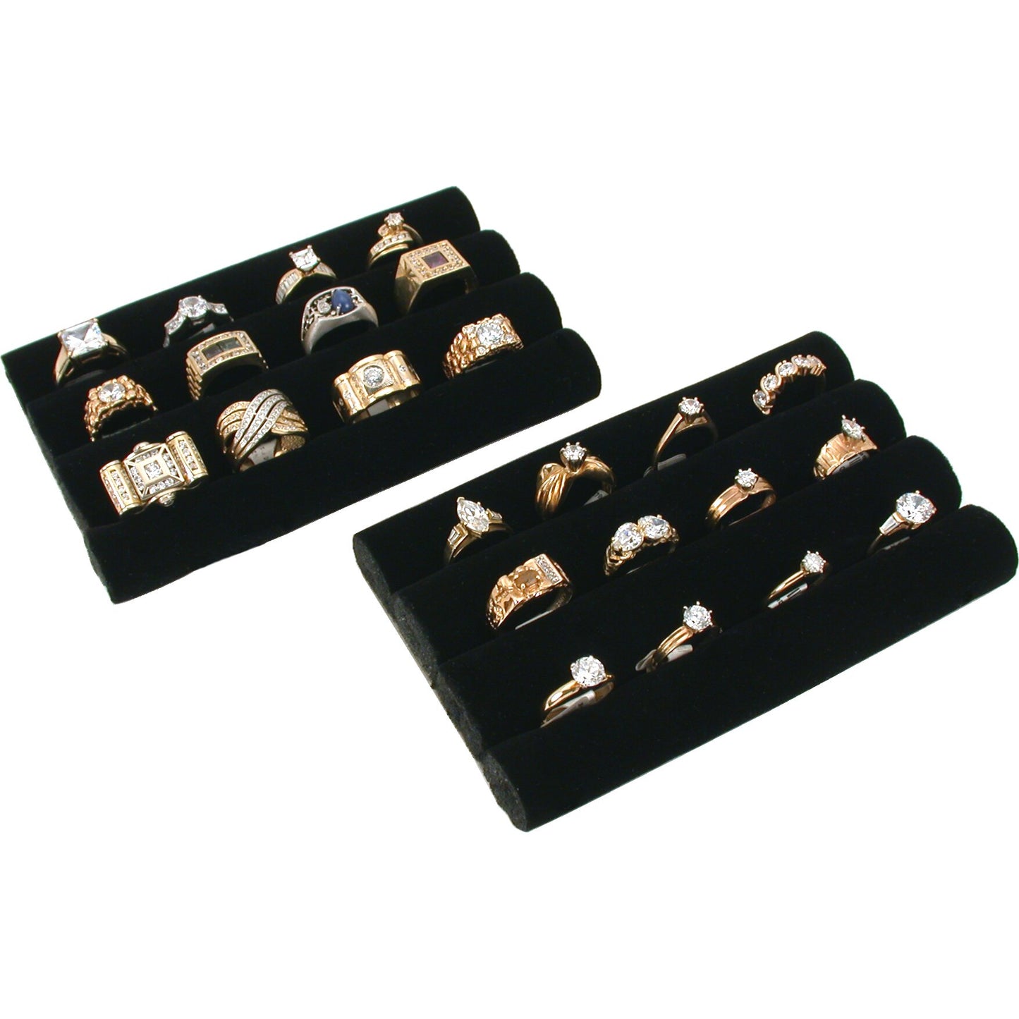2 Black Velvet Ring Trays Jewelry Pad Showcase Displays 5.5"