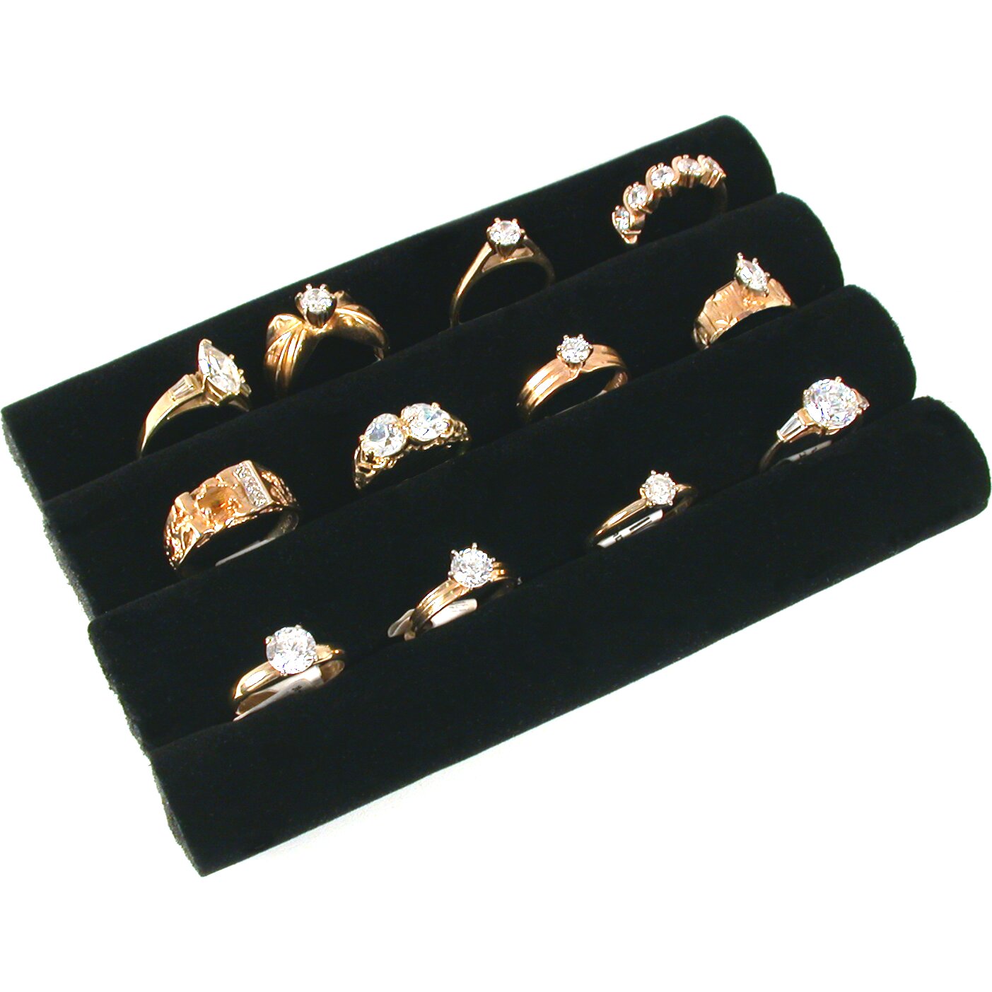 2 Black Velvet Ring Trays Jewelry Pad Showcase Displays 5.5"