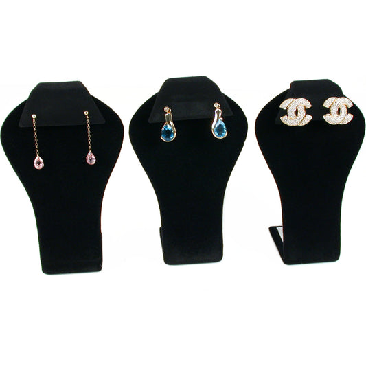 3 Pc Black Velvet Earring Display Jewelry Stand Set New