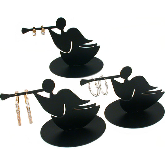Angel & Horn Earring Stand Black 4" 3 Pcs