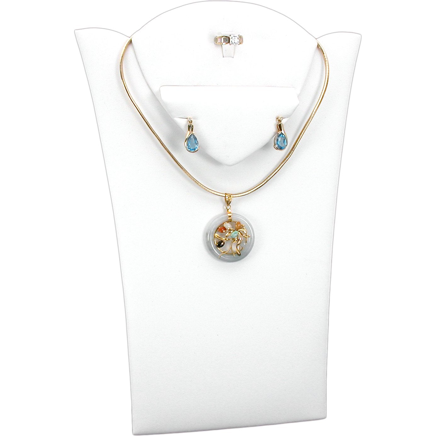 Chain Ring Earring Easel Display White Faux Leather 11 3/8"