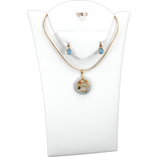 Chain Ring Earring Easel Display White Faux Leather 11 3/8"