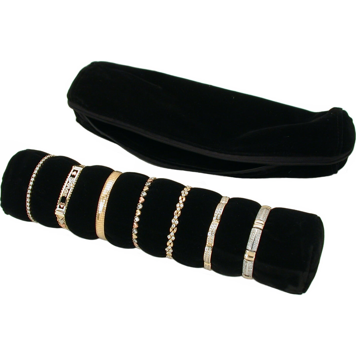 Velvet Ring Roll up & Bangle Bracelet Travel Pouch Jewelry Displays Kit 2 Pcs