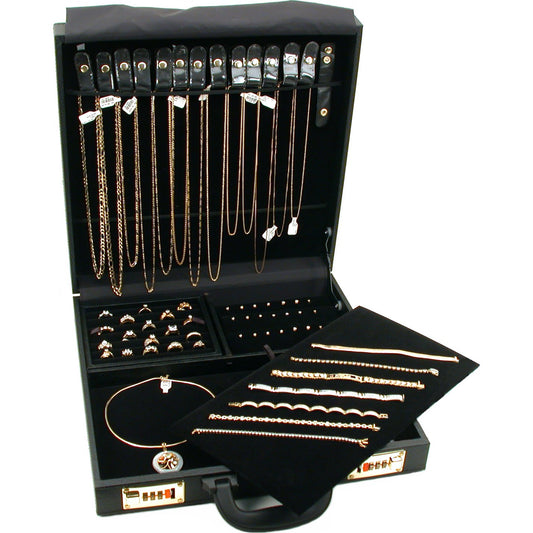 Jewelry Attache Travel Case Black Faux Leather 14 7/8"