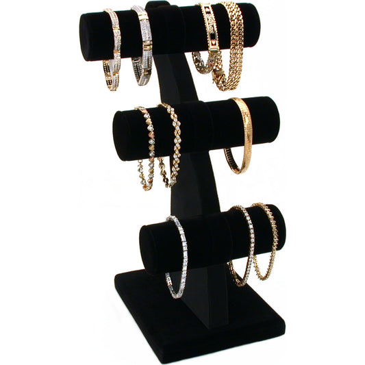 Black Velvet 3 Tier T-Bar Bracelet Jewelry Display 11"