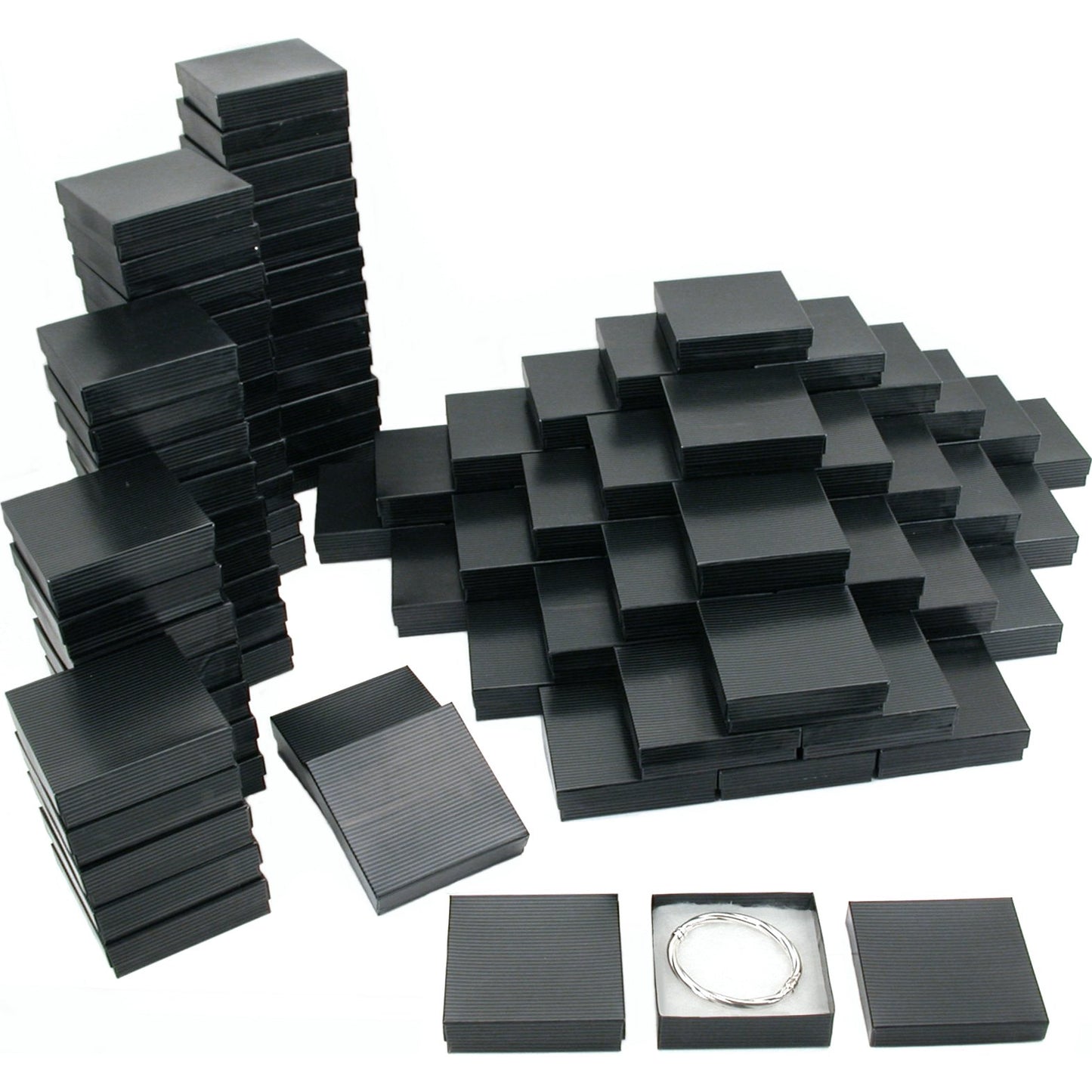 Pinstripe Cotton Filled Jewelry Gift Box Black 100Pcs