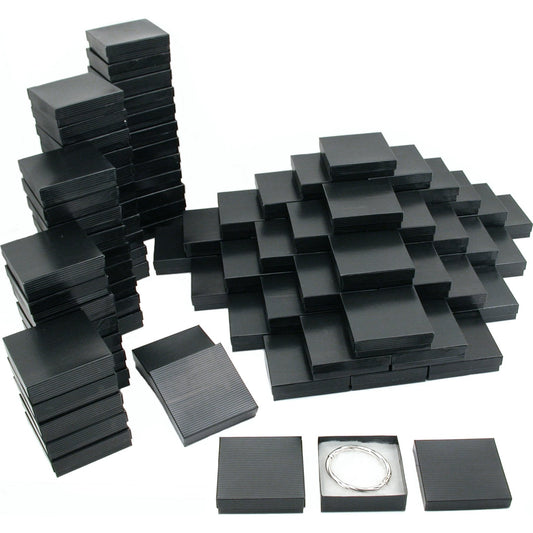 Pinstripe Cotton Filled Jewelry Gift Box Black 100Pcs